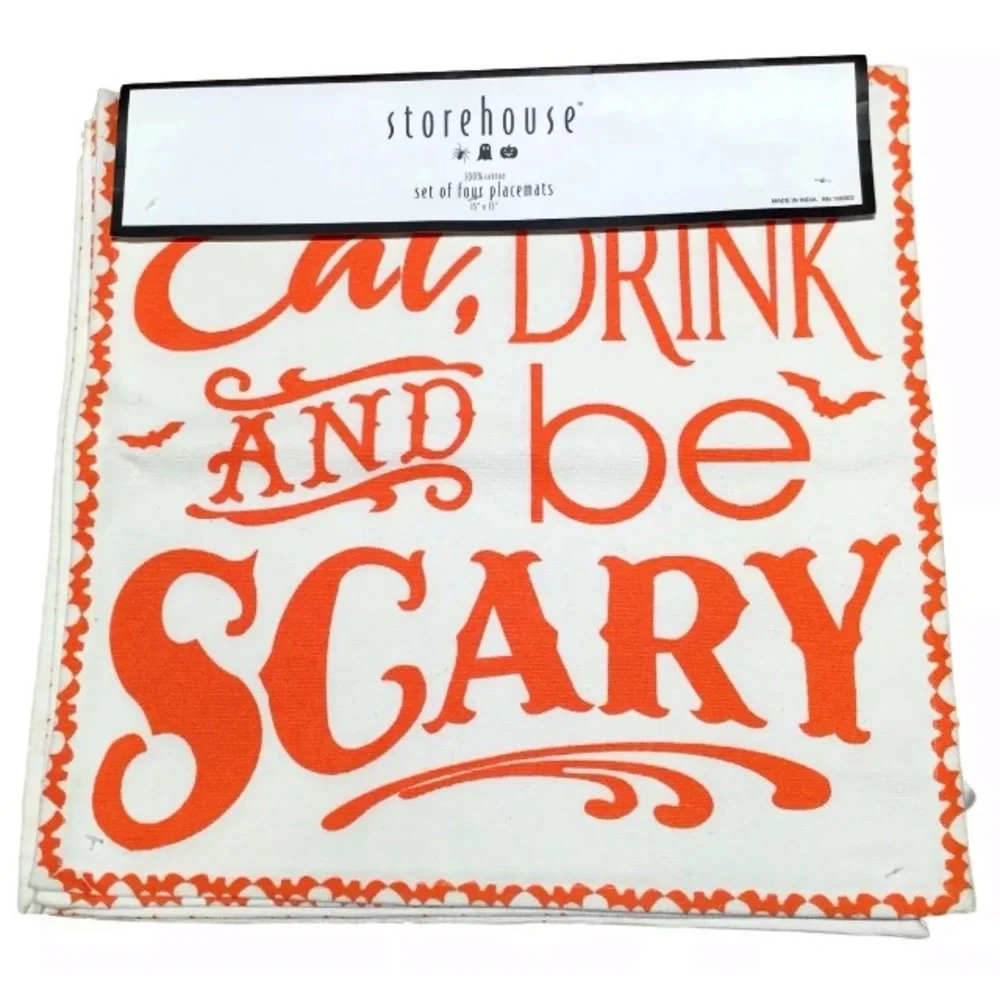 New Set of 4 Halloween Placemats Eat Drink & Be Scary Halloween Party